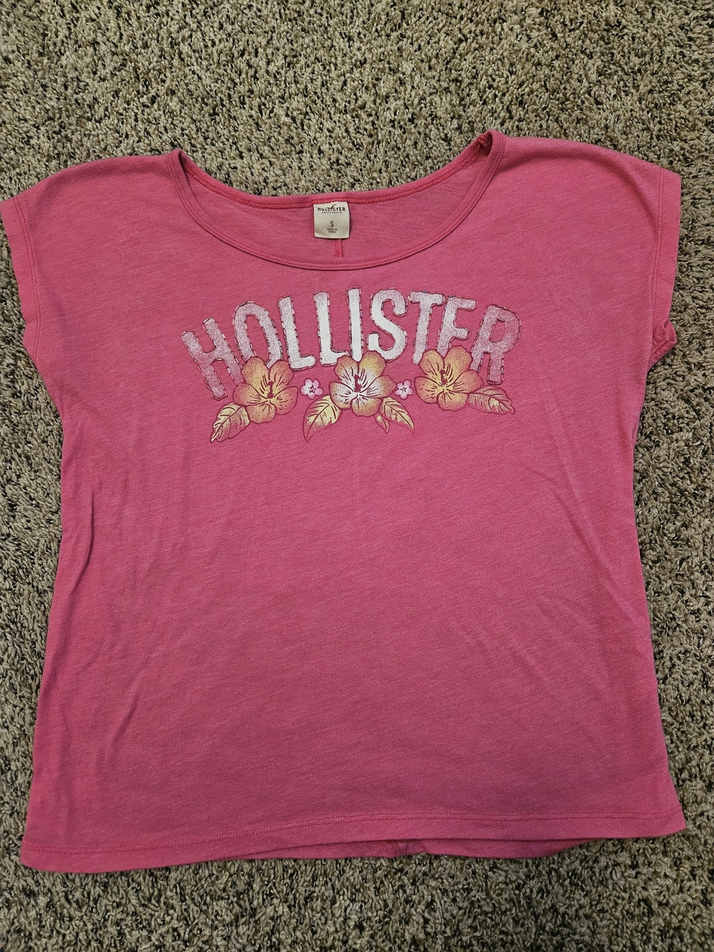 🦋Classic Hollister Beaded Hot Pink Hibiscus Tee Size S